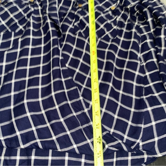 MICHAEL  Michael Kors Plaid Blouse Women’s Large Navy White‎ Plaid Gold Buttons - Picture 8 of 16